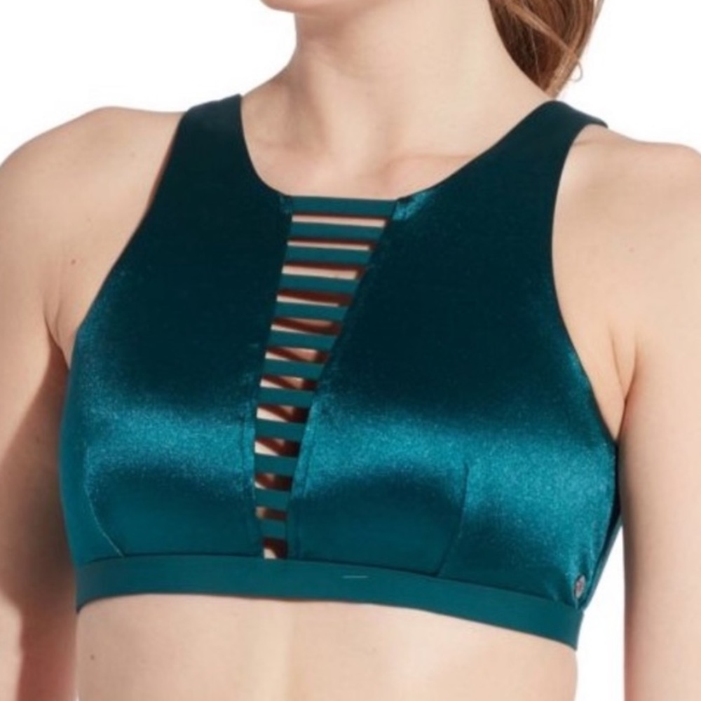 Calia By Carrie Underwood Swim Top Cage Front High Neck Swim Top Teal Sz XL NWT